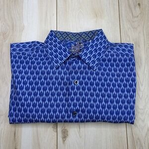 Robert Graham Men's Long Sleeve Button Up Blue Geometric Shirt Size Large Cotton